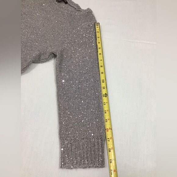 Eileen Fisher Gray Sequin Crew Neck Sweater  Long Sleeve Size Medium Petite - Picture 13 of 13